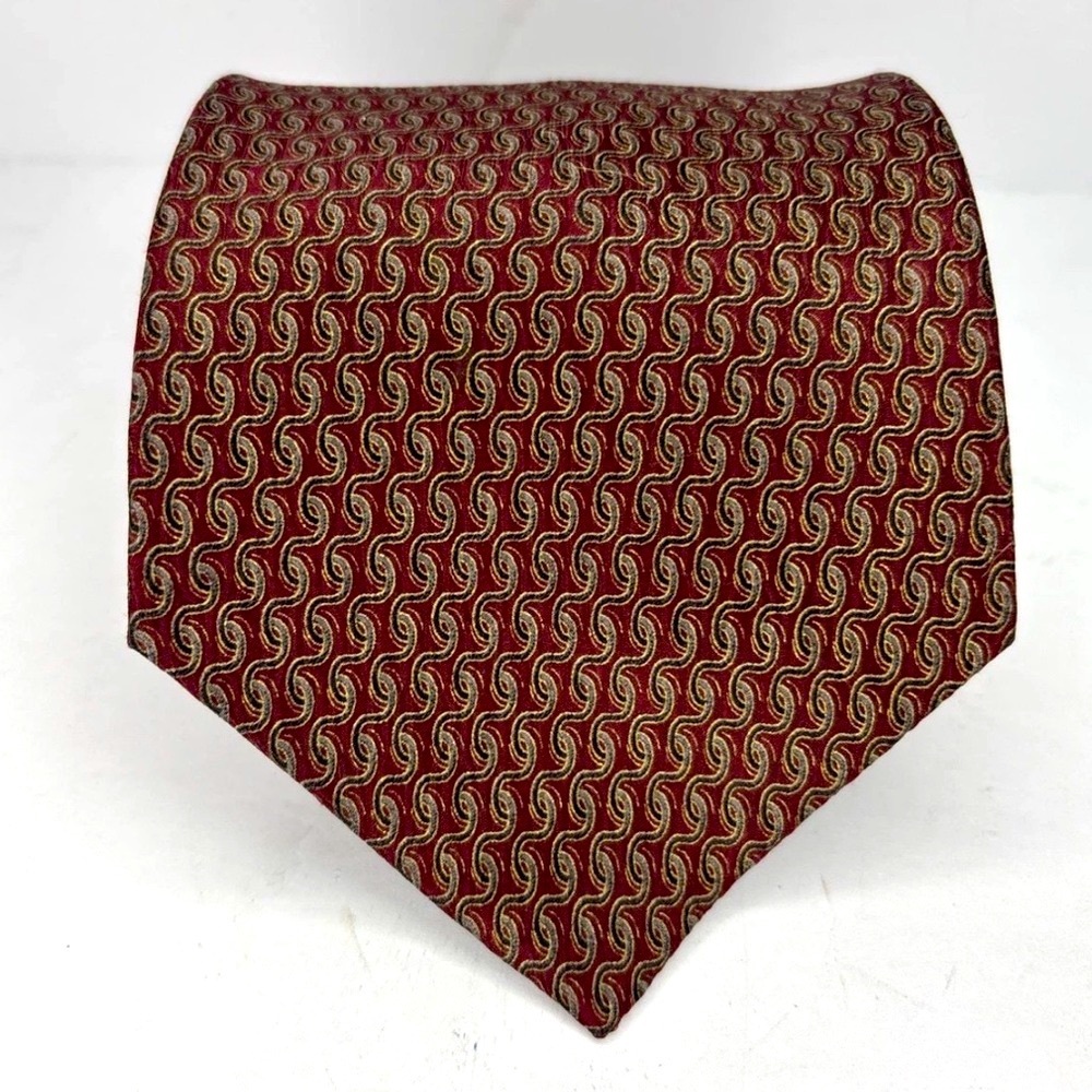 Vintage Grafondo Burgundy Geometric Pattern Tie Silk Italy 61" Classic Necktie